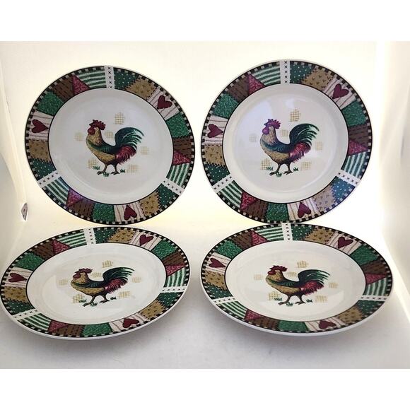 PLATES/DESSERT-HOME TRENDS-Rustic Rooster-Country Design-7.5" Diameter-Set of 4 - Picture 7 of 13